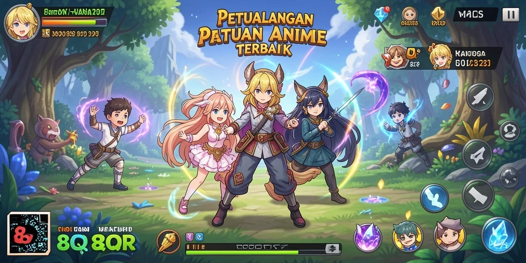 Tampilan gameplay seru dari 8QR dengan karakter anime.