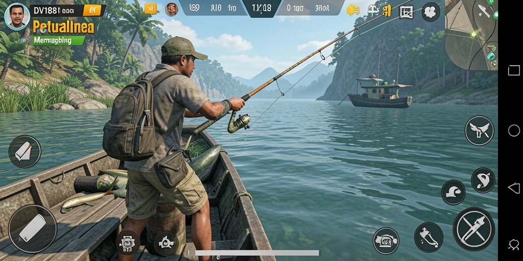 Tampilan gameplay memancing yang realistis dalam DV188.