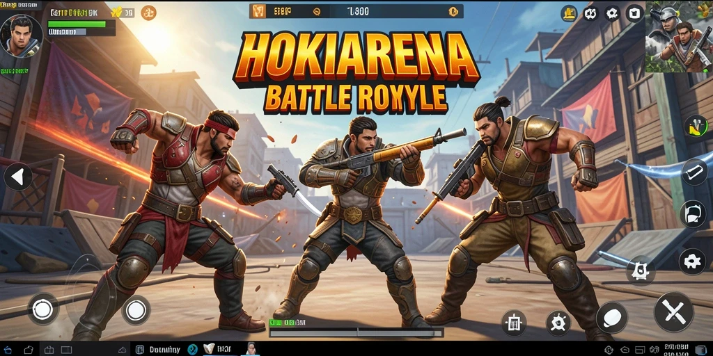 Gameplay HOKIARENA: pertarungan seru di arena Battle Royale.