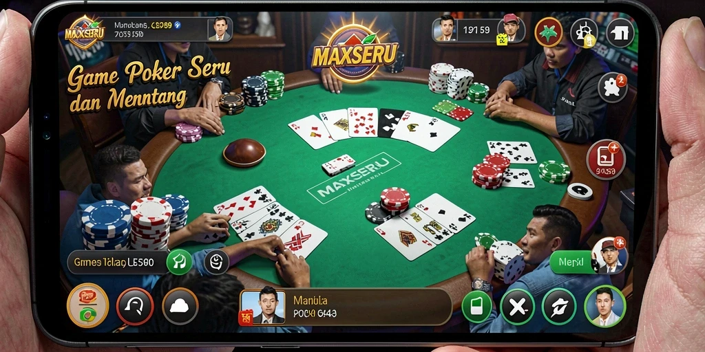 Screenshot gameplay <strong>MAXSERU</strong> menampilkan aksi seru permainan poker.