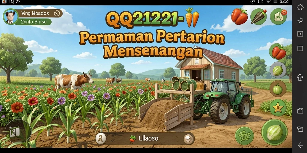Tampilan gameplay <strong>QQ1221</strong> dengan lahan pertanian yang subur.