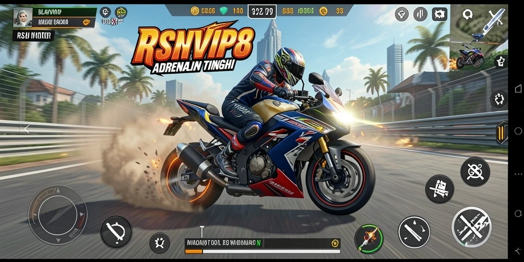 Screenshot gameplay balap motor yang mendebarkan di RSNVIP8.