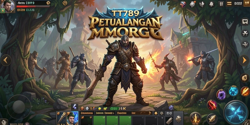 Screenshot utama TT789 menampilkan pertempuran epik di dunia MMORPG.