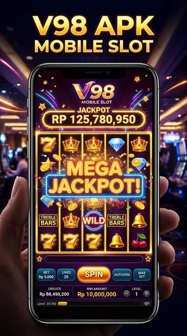 Tampilan tampilan awal aplikasi v98 dengan berbagai kategori aplikasi untuk pengguna.